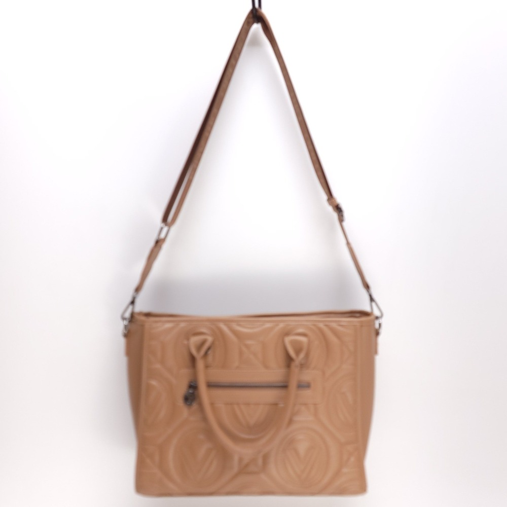 Valentino Orlandi Tan Brown Quilted Logo Satchel Crossbody Handbag Bag